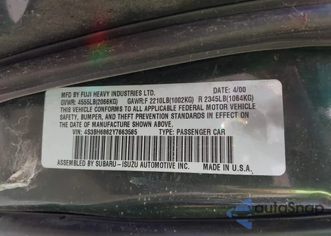 2000 Subaru Outback Limited из США, поврежденный, VIN 4S3BH6862Y7663585